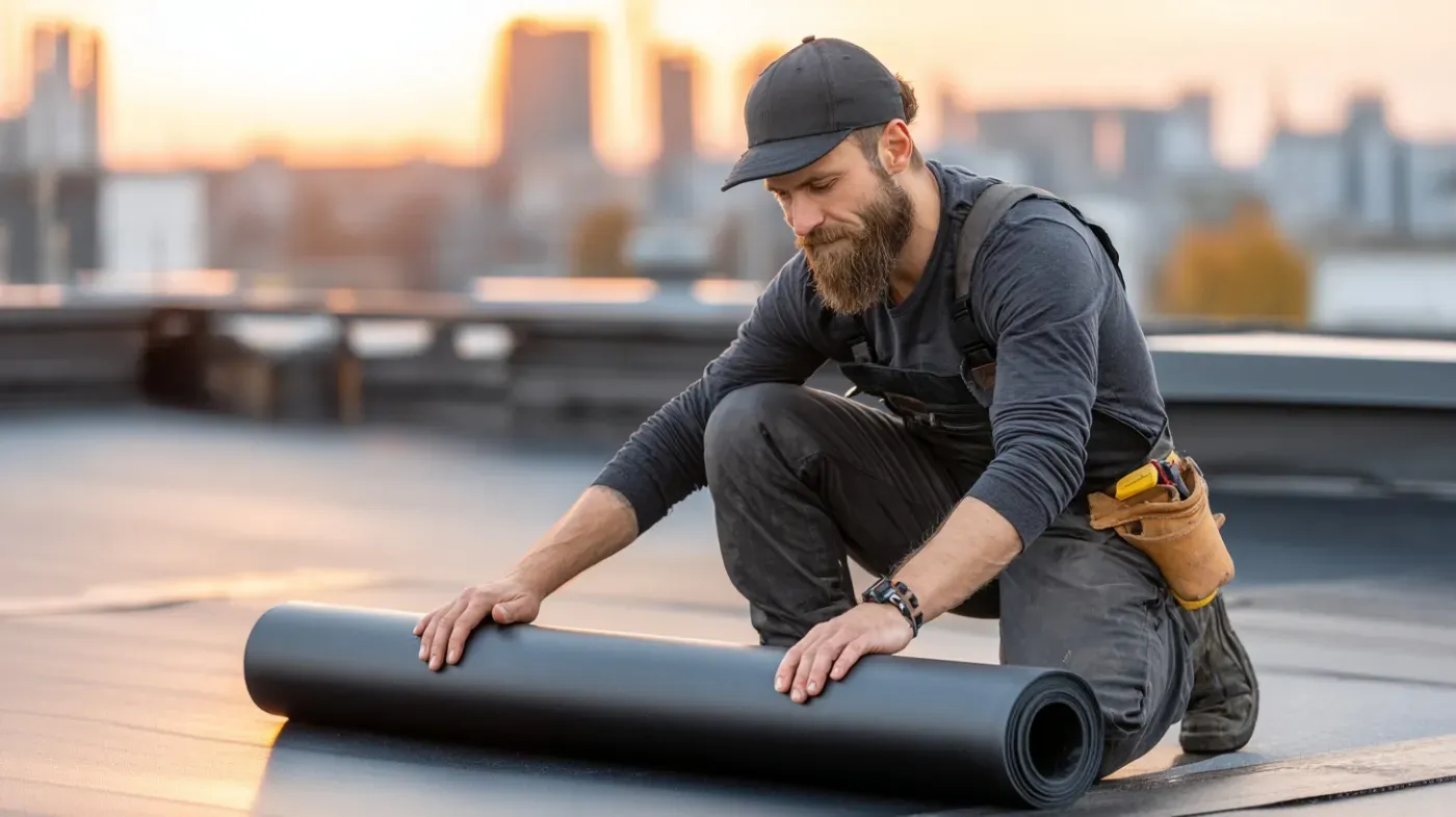 Roofer installing a new flat roof membrane on a property in Hither Green, Lewisham